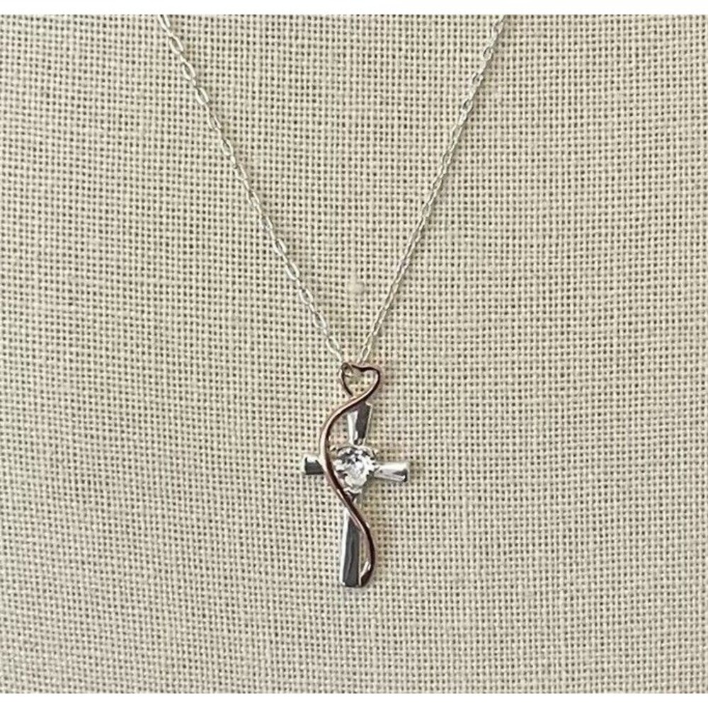 Lacn Brilliance Crystal Two-tone Cross Heart Pendant Necklace For Women
